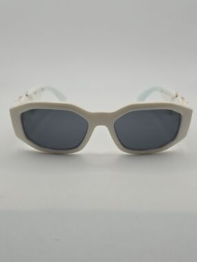 Versace White Geometric Frame Sunglasses with Dark Lenses